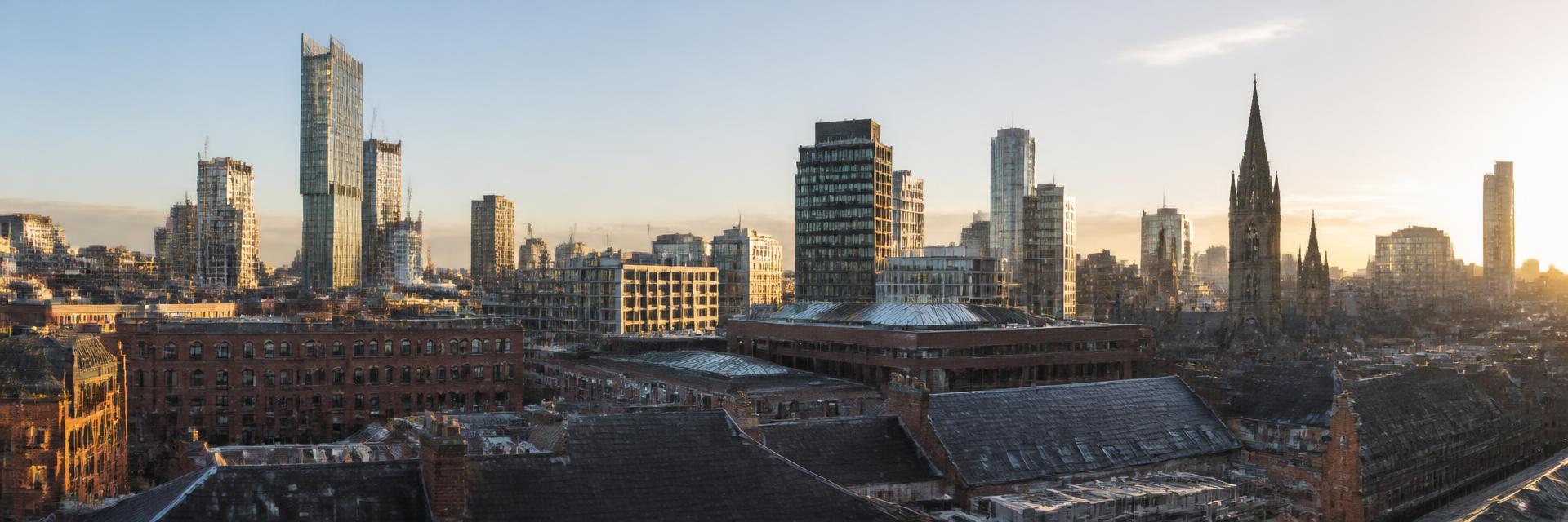 A modern UK city skyline of established and contemporary commercial buildings